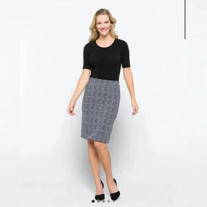 41 Hawthorn Kora Knit navy Jacquard Pencil Skirt size medium